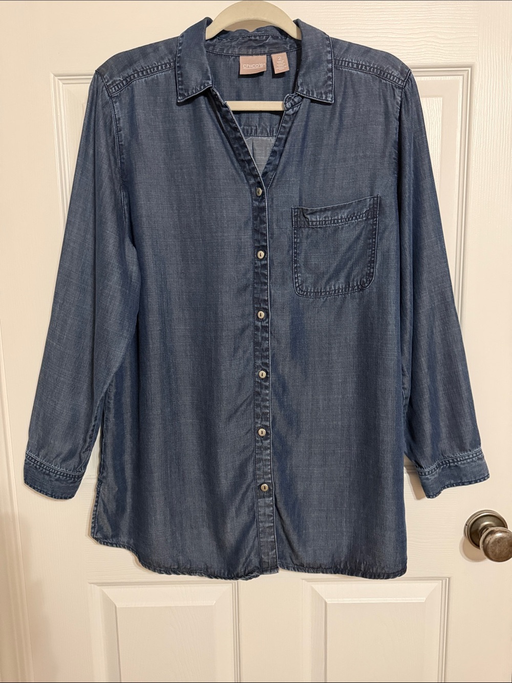 Chico's Indigo Denim-Effect Button Down Shirt